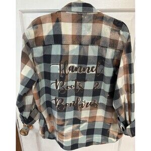 Flannel Boots & Bonfires Upcycled Flannel Shirt Size XL Bleached Painted Grunge